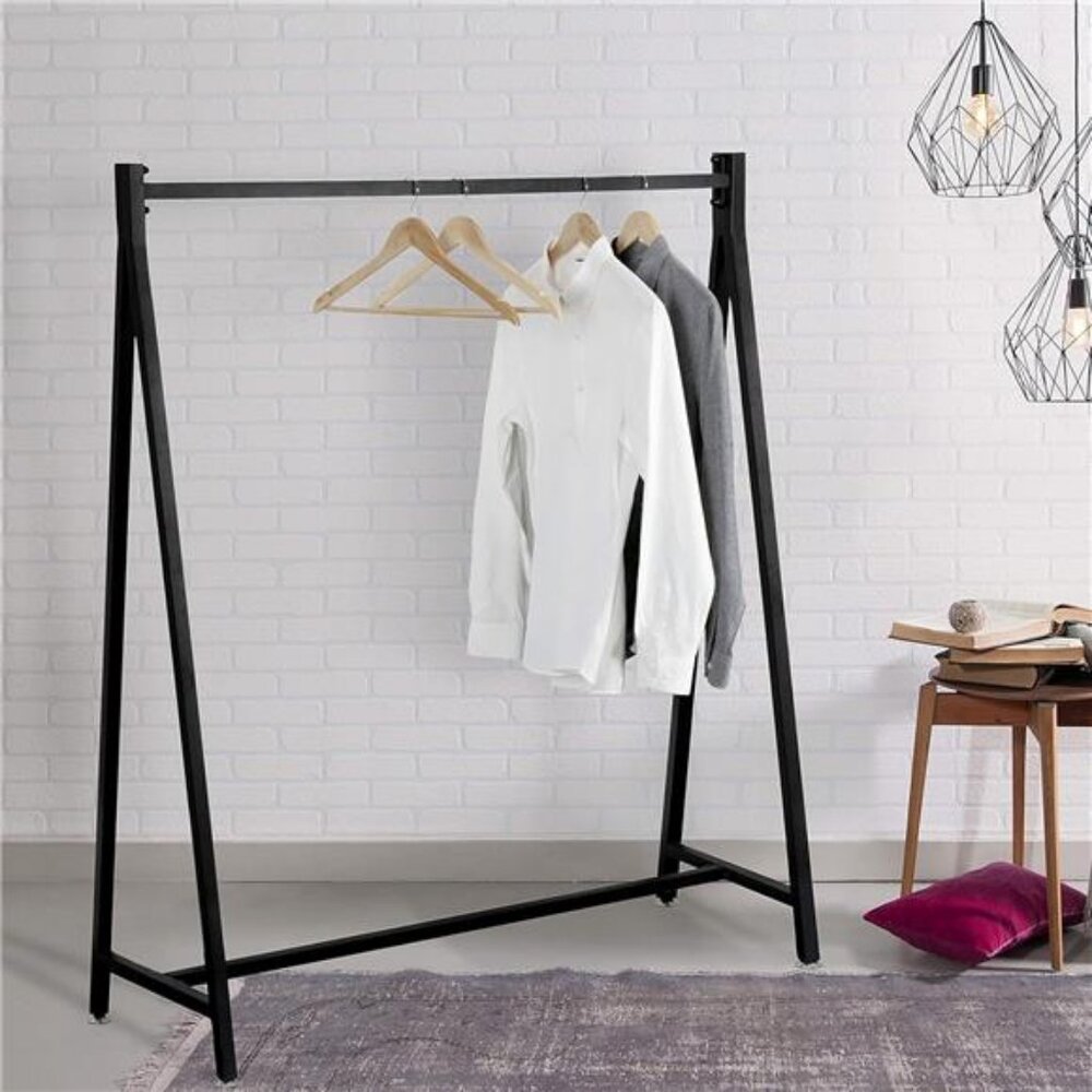 47 Inch Modern Black Heavy Duty Metal A-Frame Wardrobe Clothing Rack